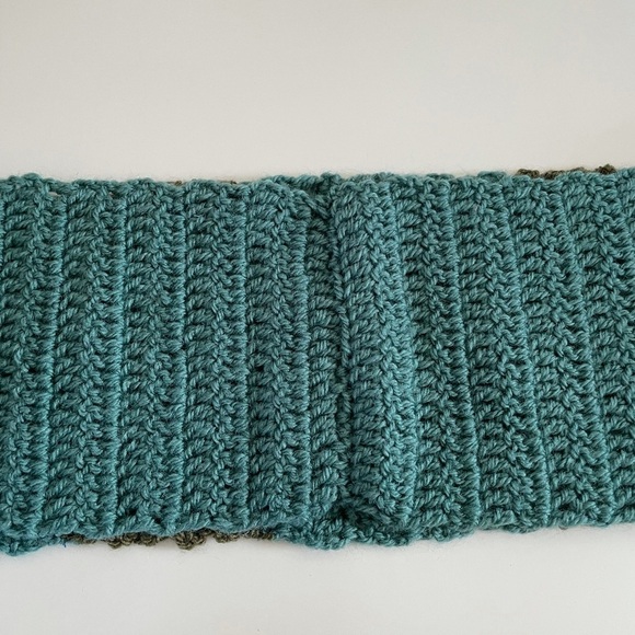 Handmade Crochet Infinity Teal and Olive Green Stripe Scarf - Picture 13 of 14